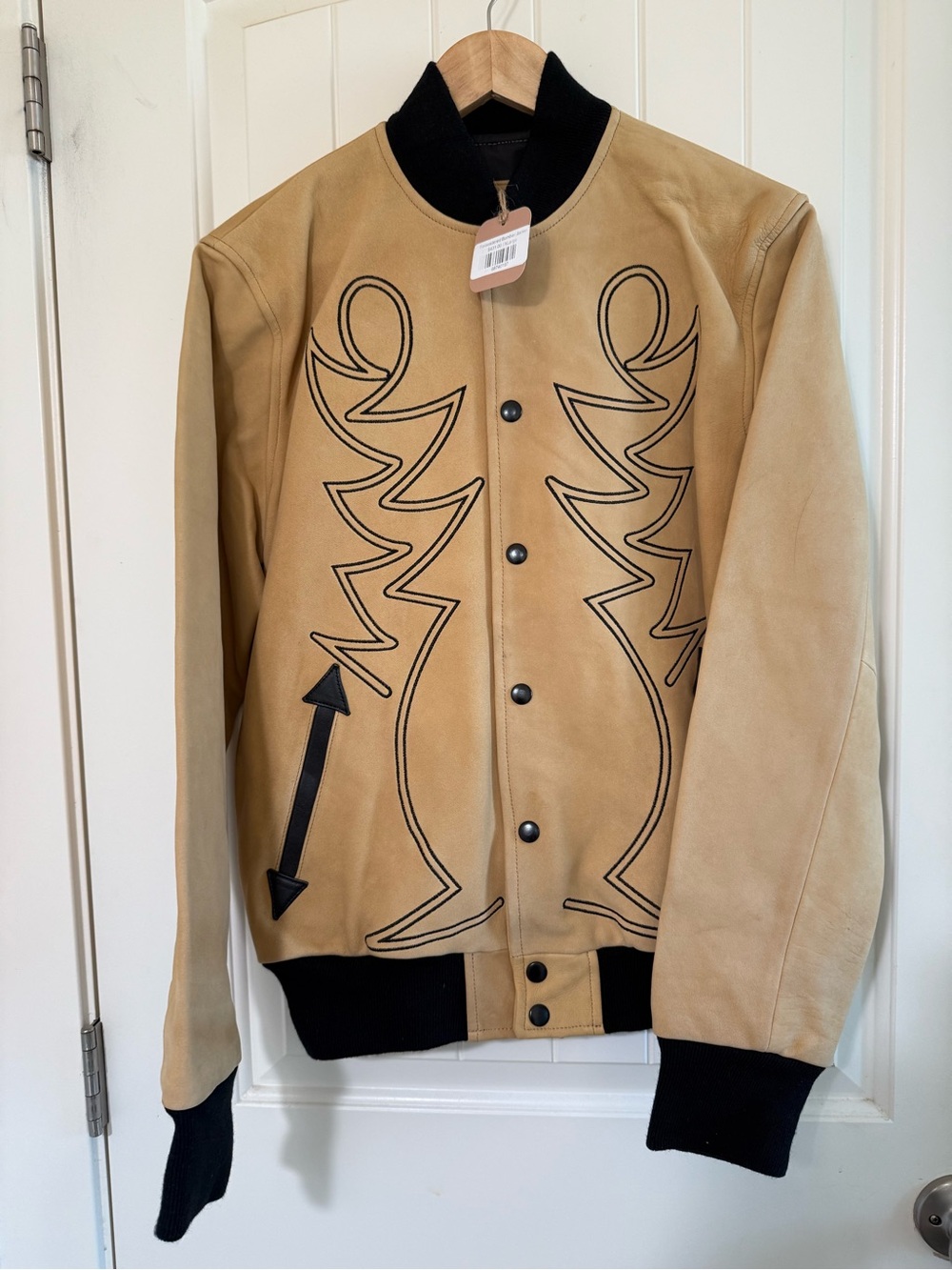 Womens Western and Co. Tan Leather Bomber Jacket with Black Trim